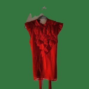 Elegant Red Ruffled top Tailored, glamoruous, upscale refined, classic, chic